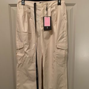 Faux leather, straight leg high rise pants